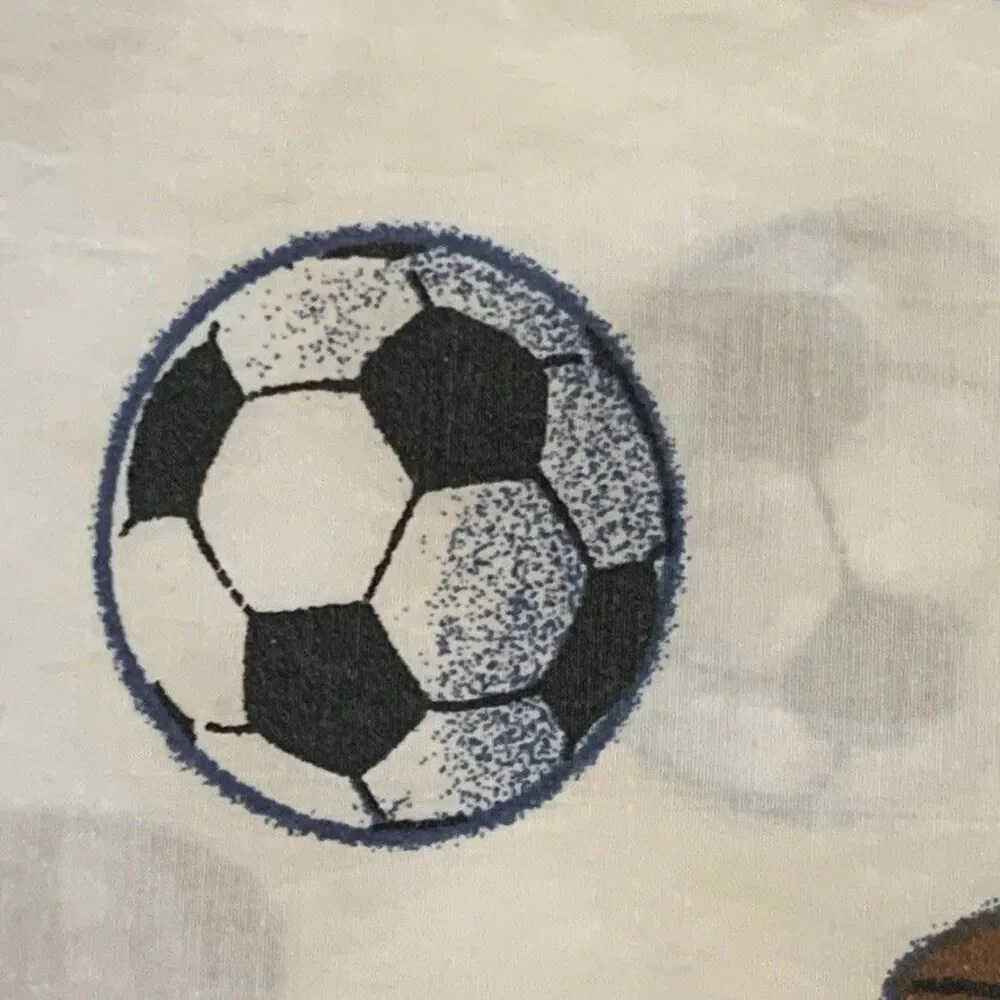 Vintage Sports Themed Twin Flat Sheet 2 Pillowcases Football Soccer Basketball